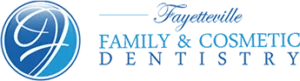 Firegang dental marketing client logo for Dentistry of Fayetteville blue text on a white background