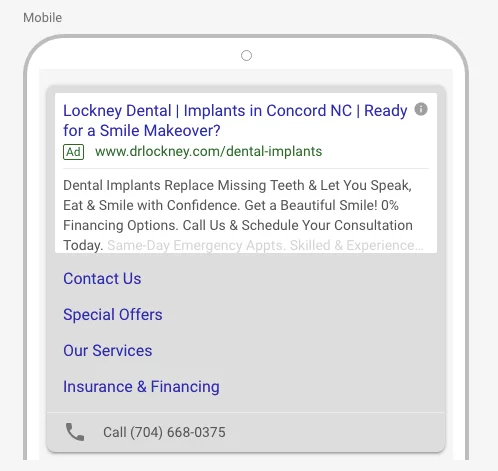 Lockney Dental Google Ad screenshot mobile