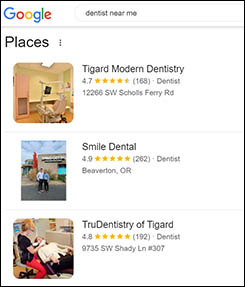 Google business result screenshot for dentist GMB